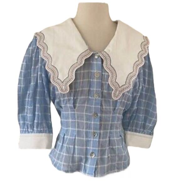 NWT Plenty by Tracy Reese Embroidered Plaid Blouse blue & white size 2X - Picture 4 of 12